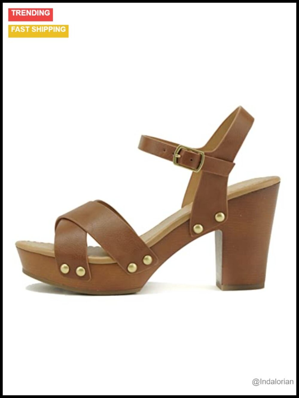 Soda Women's Crisscross Stud Platform Block Heel Sandal with Ankle Strap and